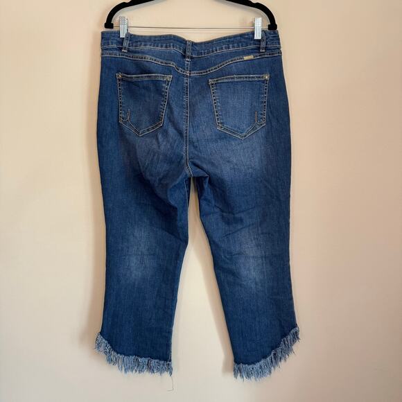 INC Cropped Jeans 16 Blue Denim Button Fly Straight Leg Regular Fit Fringe Hem - Picture 2 of 9